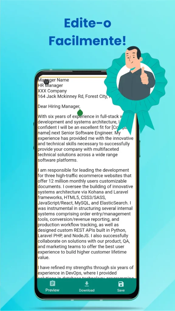 Carta de Apresentação para CV Android