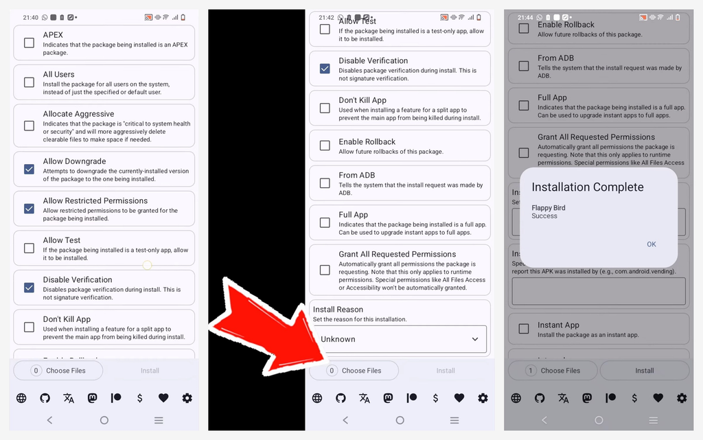 forçando a instalação do APK desejado